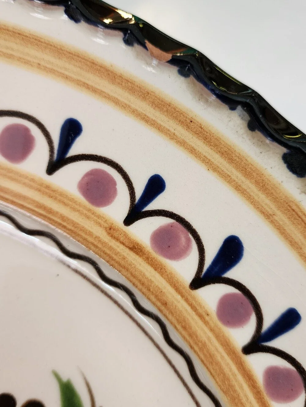 Vintage Hungary Folk Peasant Art Hand Painted Plate Floral Pottery 12.25